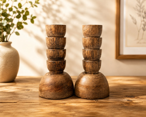 Pair rustic turned wooden - rustic,