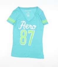 Aeropostale Women's Blue V-Neck T-Shirt, Size L