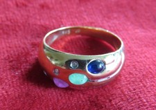 Ladies 585 Yellow & White Gold Ring with Ruby, Sapphire, Emerald & Cubic Zirconia 3.9 Grams