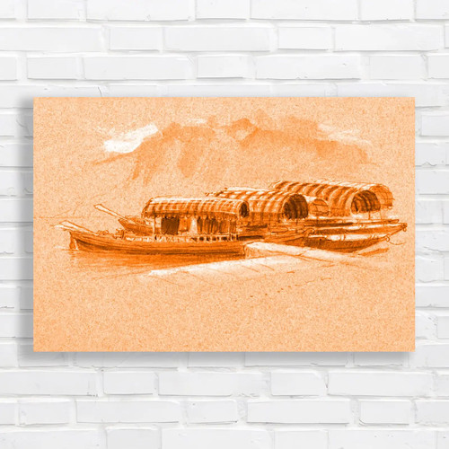 Wooden barges calm waters - on,