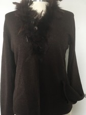 Ladies Brown Cardigan by Dress Barn With Fur Collar  Size 38 inch BNWOT 
