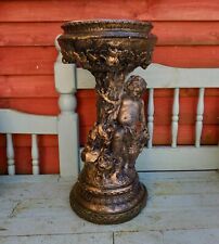 Cherub & Grape Vine bird bath concrete garden ornament Painted Black & Gold 20"