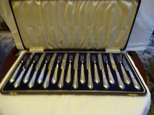 VINTAGE SILVER PLATE ATKIN BROS., SHEFFIELD  DESSERT KNIFE & FORKS SET 15cm&18cm