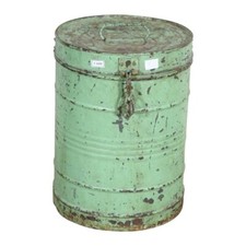 Antique Mint Green Indian Iron Rice Storage Container – Vintage Grain Cannister