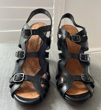 Chie Mihara Leather Buckled Block Black  Heel Size US 9/ UK 6.5