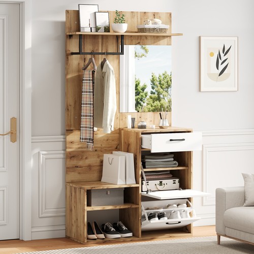 Mirror hall tree with bench - mirror,