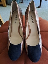 UK 6 EUR 39 Reiss High Stiletto Heel Court Shoes Black Suede & Brown Snake Skin