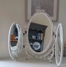 Vintage French Style Triple Mirror Freestanding Vanity Dressing Table Oval 