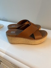FitFlop Eloise Tan Leather Espadrilles Platform Sandals Size 6