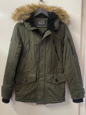 Next Quilted Padded Coat,Detachable Fur Collar,Zip/Button Closure,2XSmall, Olive