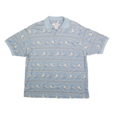 SUMMA Mens Blue Boat Print Short Sleeve Polo Shirt M Cotton Blend Casual Summer