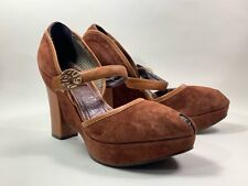 Miss Sixty Tan Suede & Leather Peep Toe Mary Jane Platform Shoe 4.5” Heel UK 6 