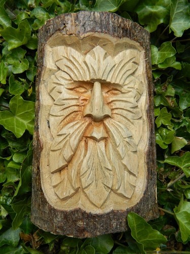 Wooden green man carving - green,