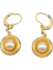 Rolled Gold Leverback Earrings Freshwater Pearl Drop 14ct T2041 JSJ163