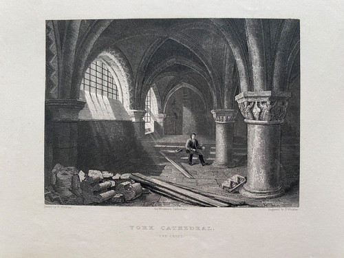 1842 antique print york - print;,