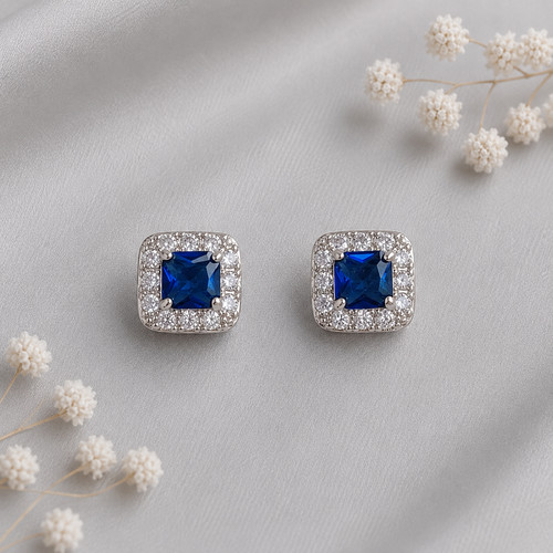Sapphire blue square - square, cz