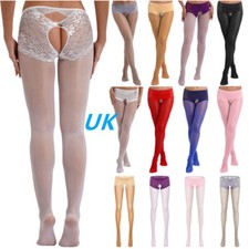 UK Womens High Waist Glossy Sheer Stockings Crotchless Tight Pantyhoses Hosiery