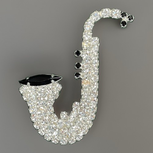 Sparkly saxophone brooch pin - sparkly,