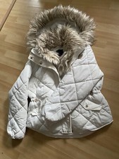 River Island white Puffer Quilt Jacket Coat With Faux Fur Hood size 10