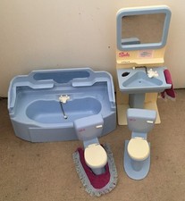 Vintage Pedigree Sindy Doll Blue Bathroom Suite Toilets Bath Sink Bundle Lot