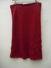 Nougat dark red wool knitted skirt applique flowers midi mohair blend size 14 M