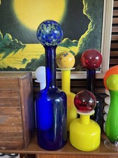 Vintage Space Age Blue Gulvase Vase Mid Century Blue  Planet Glass Orb Habitat