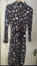 WEIRD FISH Purple Plum Green Floral Lawson Shirt Dress with tie belt Size 14