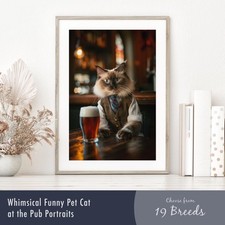 Smartly Dressed Pet Cat at the Pub Portrait - Funny Wall Art Poster Print