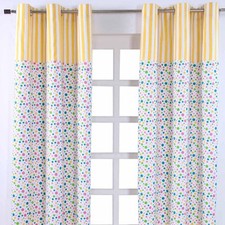 Cotton Multi Polka Dots Ready Made Unlined Eyelet Curtain Pair 117 x 137 cm Drop
