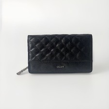 DKNY Black Quilted Evening Bag With Silver Chain 