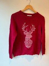George Pearl Beaded Red White Reindeer Christmas Jumper Size 8