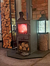 MERLIN MIDLINE MULTIFUEL STOVE WITH MOULDED LOGBOX, PIPEWORK & WOOD