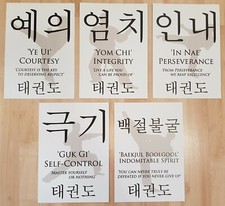 5 Tenets of Taekwondo A4 Posters Set of 5 - Great Gift for TKD student!