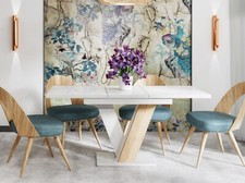 Extendable Dining Table White Gloss Sonoma Oak 120-160cm V Leg Seats 6 8 Masy