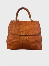 Prada Orange Woven Goatskin Leather Top Handle Bag