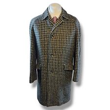 Dhobi Mens Tweed Overcoat Size 36R Brown Grey Pure Wool Raglan Sleeves Vintage