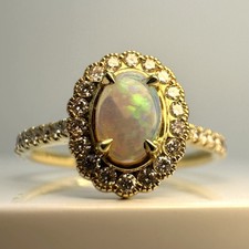 18ct Gold Oval Opal & Diamond
