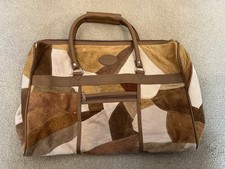 Cotton Traders Brown Patchwork Suede 80s Style Holdall Weekend Travel Bag