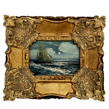 Framed seascape sailing boat scene with seagulls signed oil painting on canvas