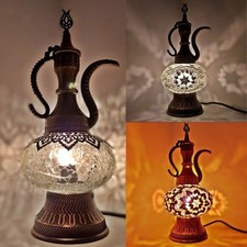 Handmade Turkish Moroccan Bohemian Glass Mosaic Teapot Desk Table Lamp Light