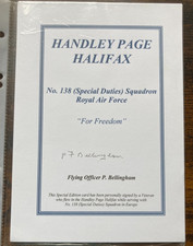 WW2 RAF F/O P Bellingham 138 Sqn signed Handley Page Halifax bomber bookplate