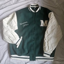 H&M Divided Green & Cream Minnesota College Varsity Jacket Size L