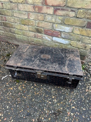 Antique military metal trunk - antique,