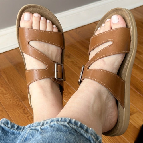 Womens leather sliders slip - leather,