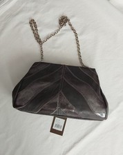 Jane Shilton Vintage Grey Leather Clutch Bag With Silver Chain Strap