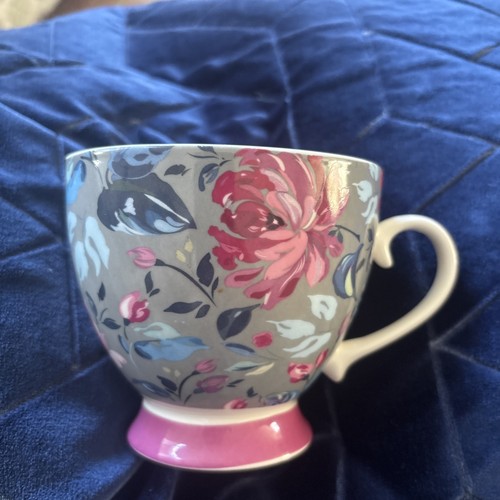 Large pink grey blue floral - blue,
