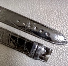 Piaget 15/12mm Black Shiny Flat Profile Leather Watch Strap Genuine OEM Part