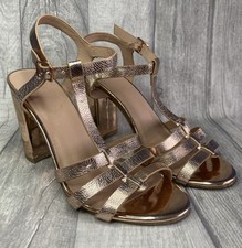 New Look Metallic Rose Gold T-bar Block Heel Sandals Shoes Size 5 