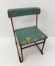 Beautiful Vintage Child’s Chair Red Tube Frame Painted Blue Seat & Backrest