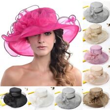 Vintage Organza Flower Sun Hat Ladies Wide Brim Beach Wedding Race Day Hat